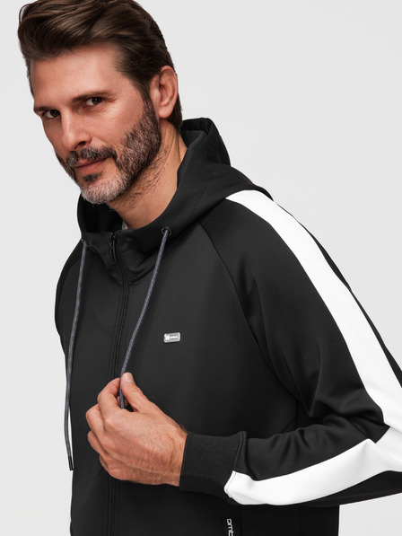 Ombre Clothing Bluză cu fermoar pentru bărbați cu glugă și bordură - negru V1 B1717 Ombre Clothing