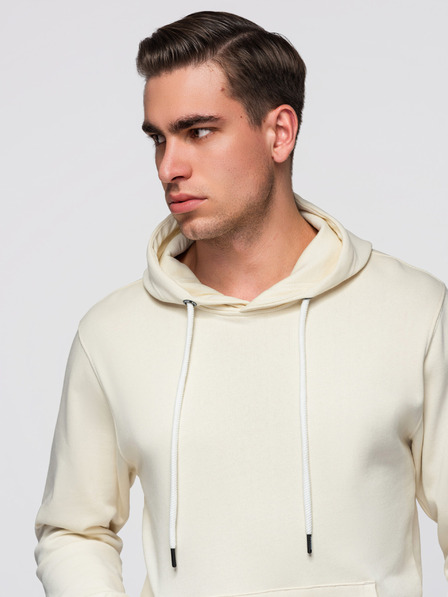 Ombre Clothing Bluză din bumbac BASIC tip cangur pentru bărbați cu glugă - crem Ombre Clothing