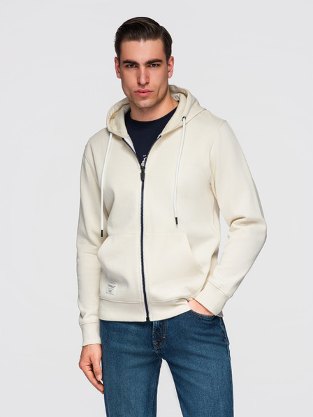 Ombre Clothing Bluză din bumbac elastică BASIC pentru bărbați cu glugă - crem V11 OM-SSBZ-0272 Ombre Clothing