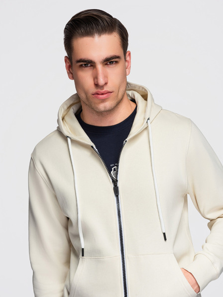 Ombre Clothing Bluză din bumbac elastică BASIC pentru bărbați cu glugă - crem V11 OM-SSBZ-0272 Ombre Clothing