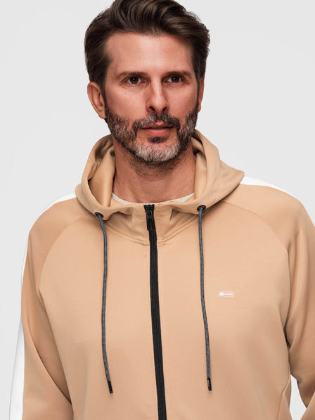Ombre Clothing Bluză cu glugă fără nasturi și bordură pentru bărbați - bej V4 B1717 Ombre Clothing