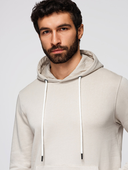Ombre Clothing Bluză din bumbac tip cangur BASIC pentru bărbați cu glugă - bej deschis Ombre Clothing