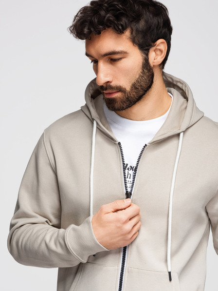 Ombre Clothing Bluză din bumbac BASIC pentru bărbați cu glugă - bej deschis V1 OM-SSBZ-0272 Ombre Clothing