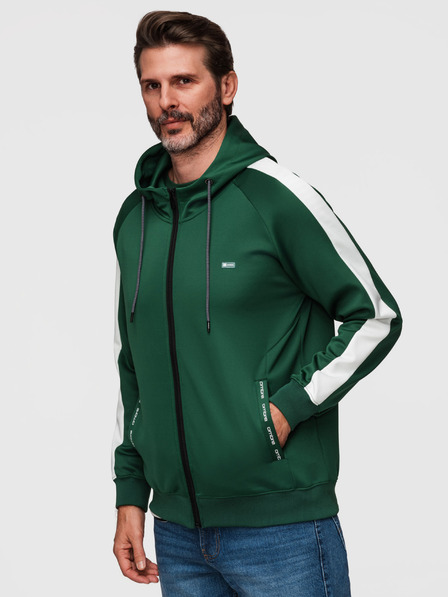 Ombre Clothing Bluză cu fermoar pentru bărbați cu glugă și bordură - verde închis V7 B1717 Ombre Clothing