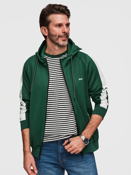 Ombre Clothing Bluză cu fermoar pentru bărbați cu glugă și bordură - verde închis V7 B1717 Ombre Clothing