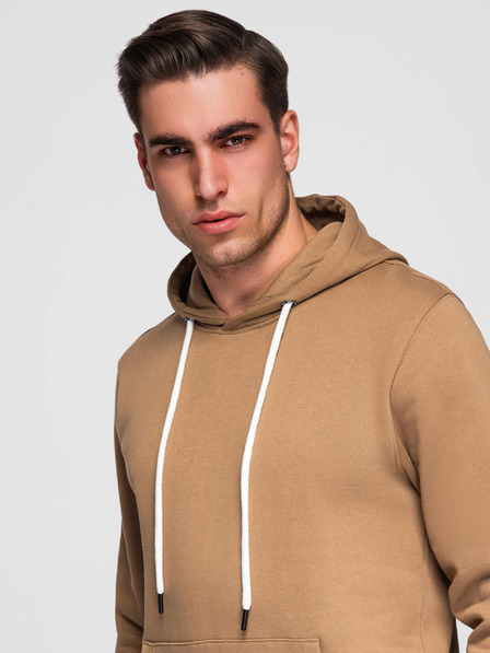 Ombre Clothing Bluză din bumbac tip cangur BASIC pentru bărbați cu glugă - maro Ombre Clothing