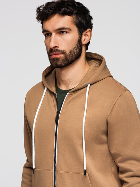 Ombre Clothing Bluză din bumbac BASIC pentru bărbați cu glugă - maro V2 OM-SSBZ-0272 Ombre Clothing