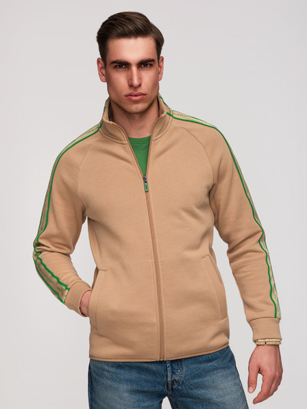 Ombre Clothing Bluză cu fermoar pentru bărbați cu bordură contrastantă și guler înalt - maro V1 B1715 Ombre Clothing