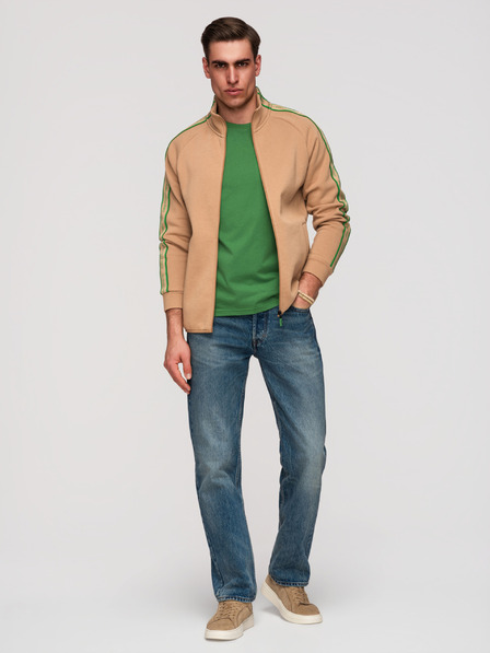 Ombre Clothing Bluză cu fermoar pentru bărbați cu bordură contrastantă și guler înalt - maro V1 B1715 Ombre Clothing