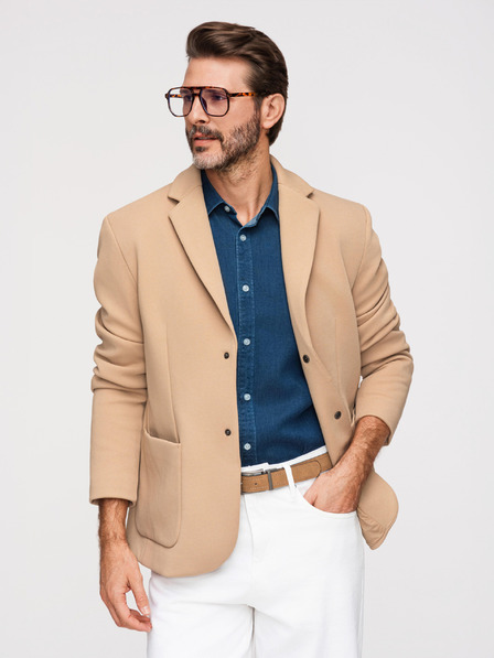 Ombre Clothing Jachetă structurată pentru bărbați cu guler înalt și glugă - maro deschis V1 M167 Ombre Clothing