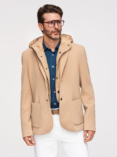 Ombre Clothing Jachetă structurată pentru bărbați cu guler înalt și glugă - maro deschis V1 M167 Ombre Clothing