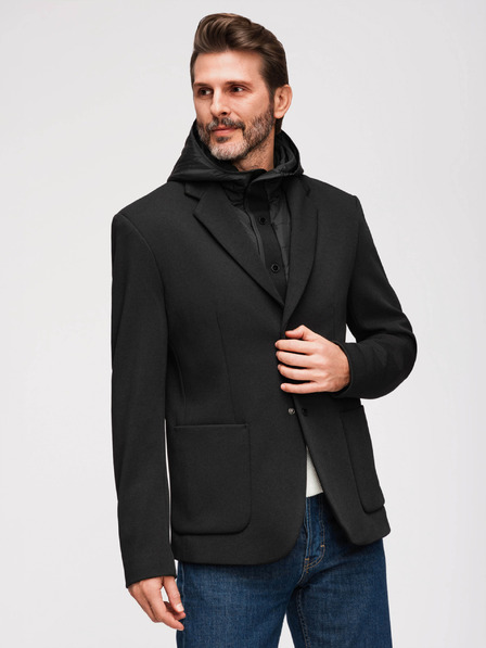 Ombre Clothing Jachetă structurată pentru bărbați cu guler înalt și glugă - negru V2 M167 Ombre Clothing