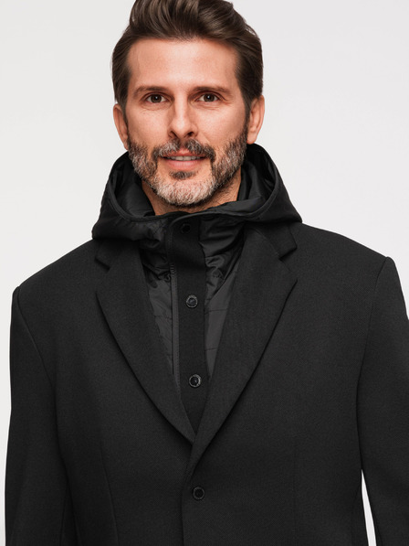 Ombre Clothing Jachetă structurată pentru bărbați cu guler înalt și glugă - negru V2 M167 Ombre Clothing