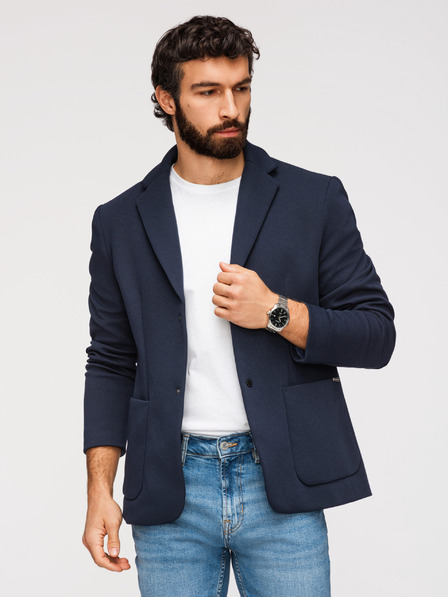 Ombre Clothing Jachetă structurată pentru bărbați cu glugă și guler înalt - albastru închis V3 M167 Ombre Clothing