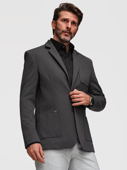 Ombre Clothing Sacou tricotat pentru bărbați cu tăiere îngustă și structură fină - gri grafit V1 M165 Ombre Clothing