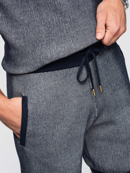 Ombre Clothing Pantaloni scurți tricotați pentru bărbați cu talie ajustabilă - albastru închis V3 OM-SRCS-0202 Ombre Clothing