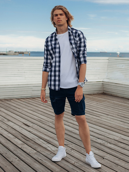 Ombre Clothing Pantaloni scurți din denim albastru închis pentru bărbați Ombre Clothing W362