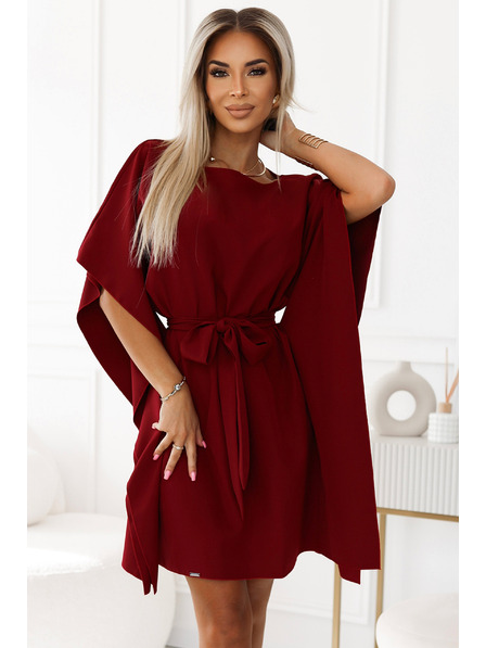 numoco SOFIA Rochie fluture cu legare în talie - vișiniu