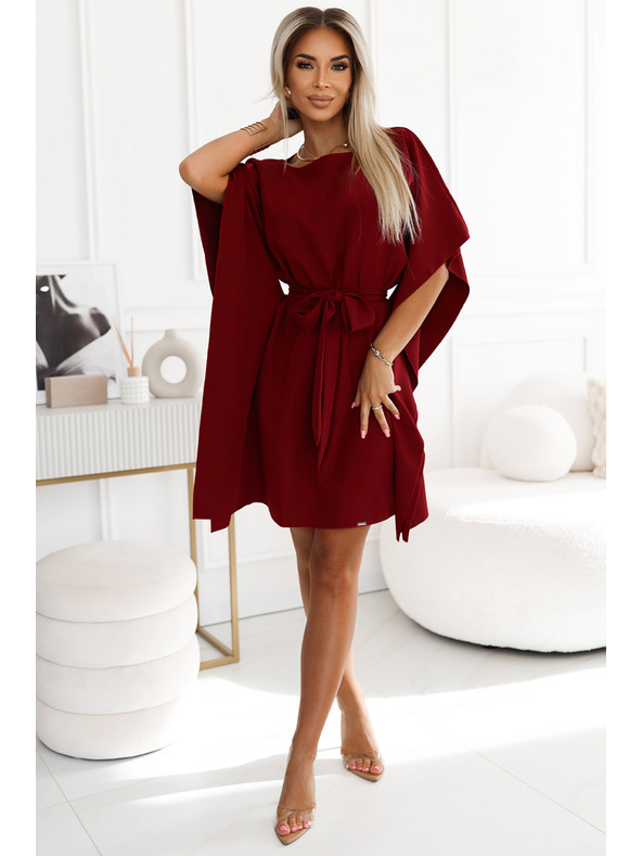 numoco SOFIA Rochie fluture cu legare în talie - vișiniu