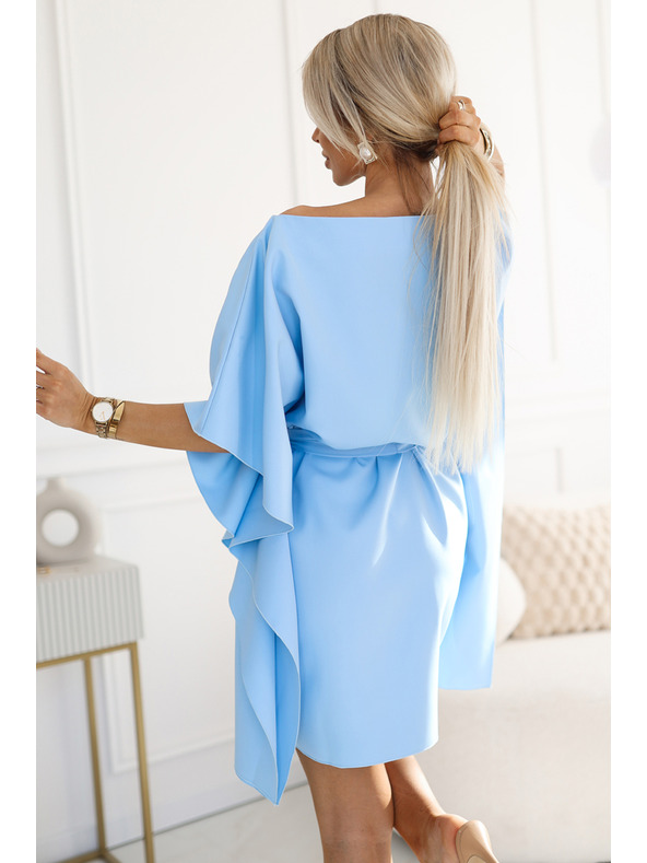 numoco SOFIA Rochie fluture cu fundă în talie - albastru pastel