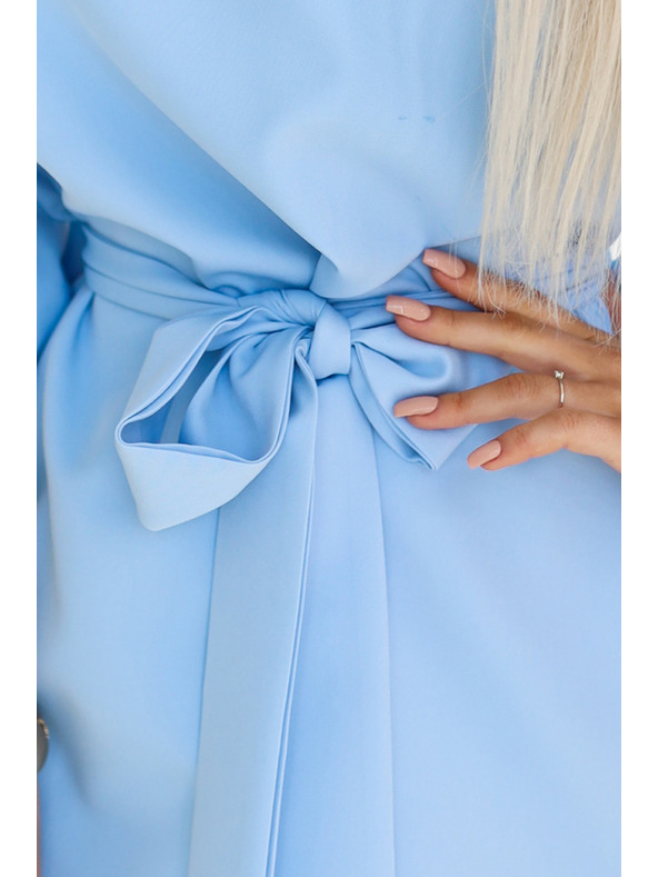 numoco SOFIA Rochie fluture cu fundă în talie - albastru pastel