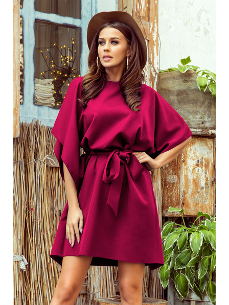 numoco SOFIA Rochie fluture cu legare în talie - vișiniu