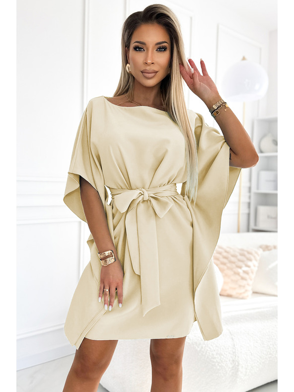 numoco SOFIA Rochie fluture cu legare în talie - bej