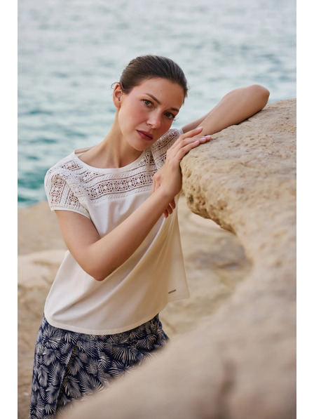 Moodo Bluză din bumbac cu dantela alba Moodo