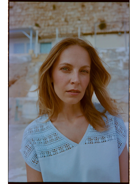 Moodo Bluză din bumbac cu dantela albastru deschis Moodo