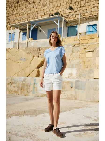 Moodo Bluză din bumbac cu dantela albastru deschis Moodo