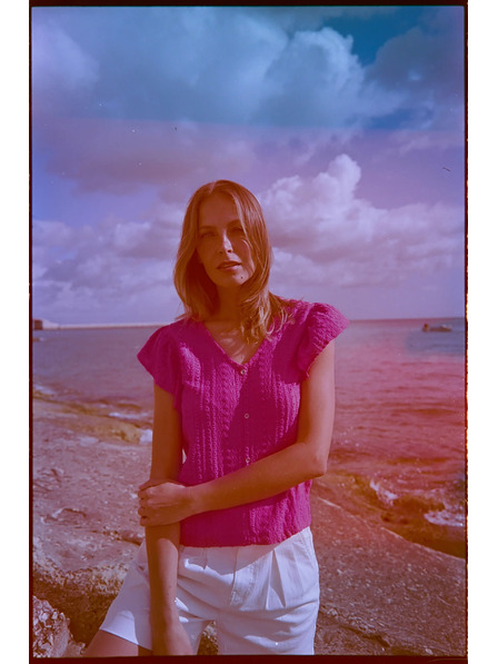 Moodo Bluză cu decolteu în V fucsia Moodo