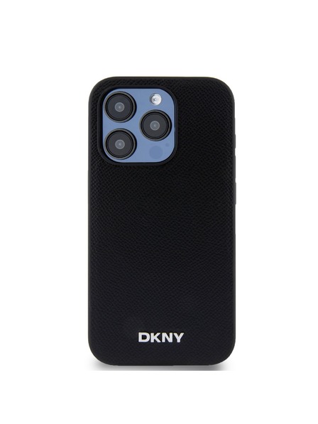 DKNY PU piele Silver Metal Logo Magsafe Back Cover pentru iPhone 15 Pro negru DKNY