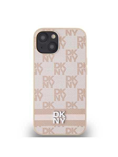 DKNY Husă spate din piele PU cu model în carouri și dungi pentru iPhone 13 roz DKNY