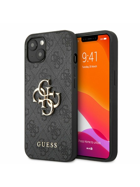 Guess PU 4G Metal Logo Zadní Kryt pro iPhone 13 Grey Carcasa de telefon
