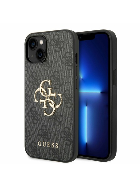 Guess PU 4G Metal Logo Zadní Kryt pro iPhone 14 Grey Carcasa de telefon