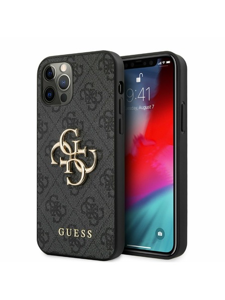 Guess Guess PU 4G Metal Logo Back Cover pentru iPhone 12 Pro Max gri