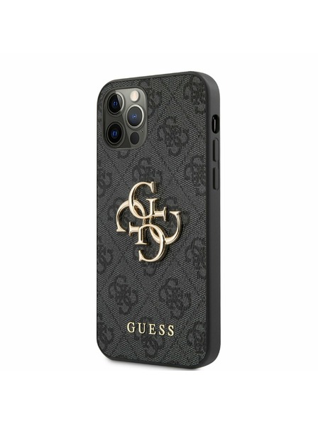 Guess Guess PU 4G Metal Logo Back Cover pentru iPhone 12 Pro Max gri
