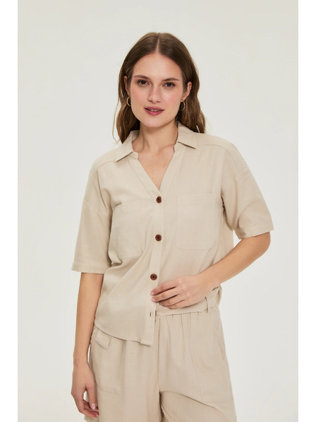 Moodo Cămașă cu mâneci scurte bej Moodo
