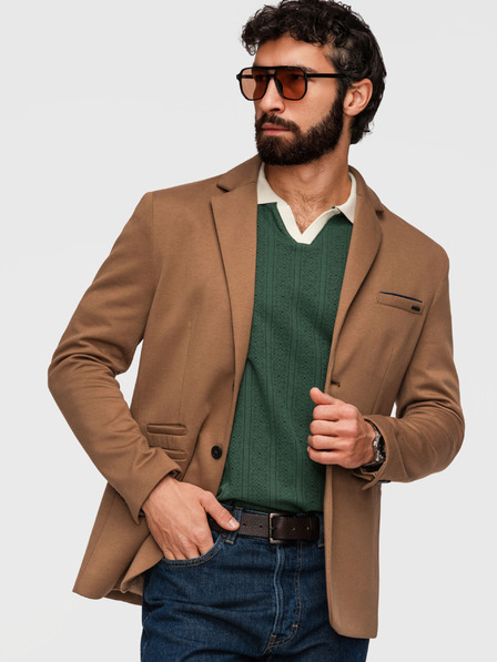 Ombre Clothing Sacou tricot pentru bărbați SLIM FIT custom - maro deschis V4 M170 Ombre Clothing