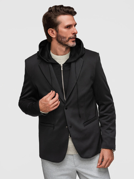 Ombre Clothing Sacou elegant pentru bărbați cu căptușeală detașabilă și glugă reglabilă - negru V1 M168 Ombre Clothing