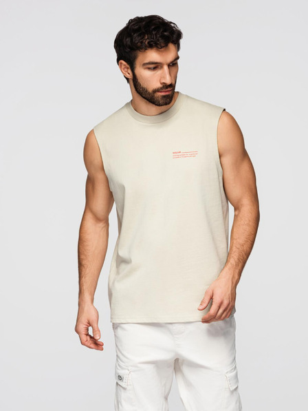 Ombre Clothing Tricou din bumbac pentru bărbați TANK TOP fără mâneci - crem V3 OM-TSTT-0243 Ombre Clothing
