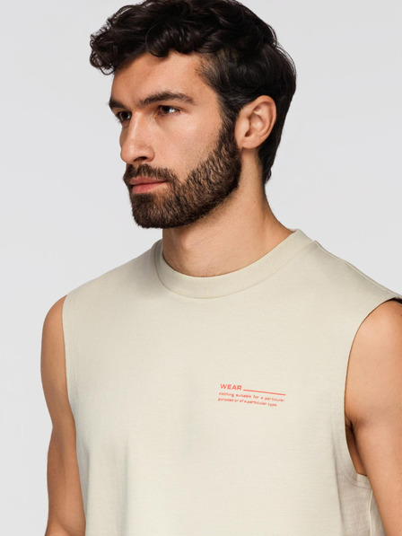 Ombre Clothing Tricou din bumbac pentru bărbați TANK TOP fără mâneci - crem V3 OM-TSTT-0243 Ombre Clothing