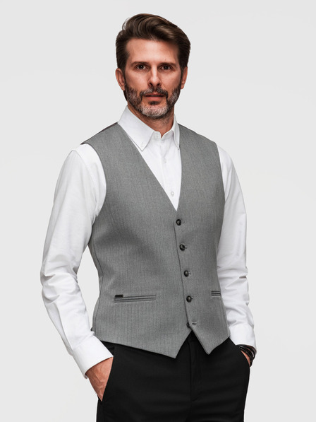 Ombre Clothing Vesta clasică elegantă pentru bărbați în model pește SLIM FIT - gri V1 V65 Ombre Clothing