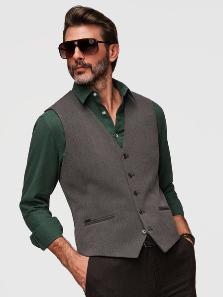 Ombre Clothing Vesta clasică elegantă pentru bărbați SLIM FIT în model pește - gri grafit V2 V65 Ombre Clothing