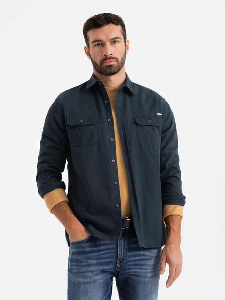 Ombre Clothing Cămașă pentru bărbați de culoare albastru închis Ombre Clothing Outerwear