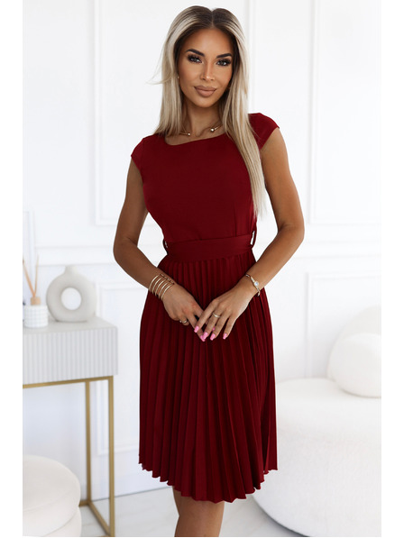 numoco Rochie plisată cu mânecă scurtă - burgundia Numoco LILA