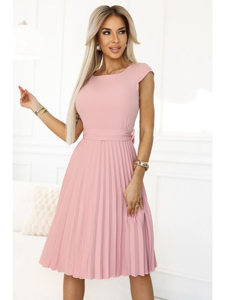 numoco Rochie clasică cu mânecă scurtă și curea - roz pudră