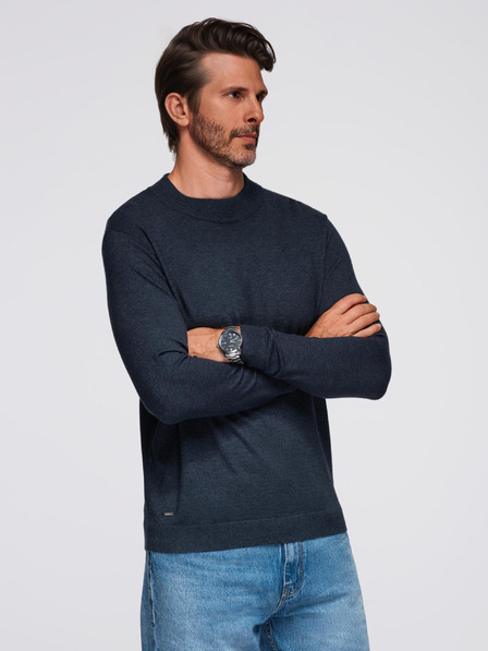 Ombre Clothing Jumătate de guler înalt tricotat pentru bărbați cu viscoză - albastru închis V4 OM-SWTN-0125 Ombre Clothing