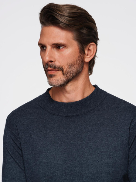 Ombre Clothing Jumătate de guler înalt tricotat pentru bărbați cu viscoză - albastru închis V4 OM-SWTN-0125 Ombre Clothing