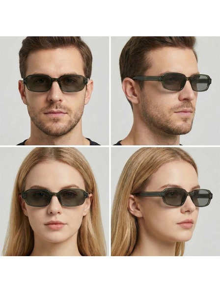 VEYREY VeyRey ochelari de soare cu rama unghiulară Nonmock rama transparentă lentile verzi